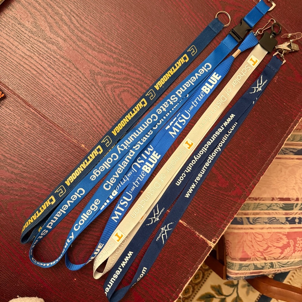 Bundle of five 1” wide Lanyards TN colleges and events for keys, nametags, etc